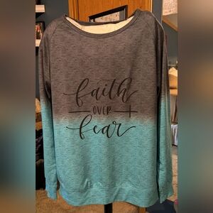 Women's grey And teal Size Large Faith Over Fear shirt SHEIN Brand